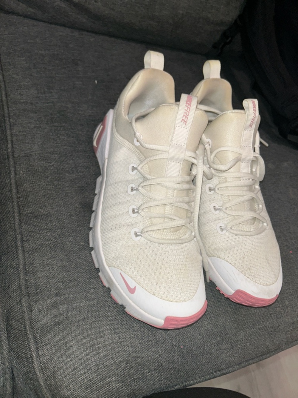 Nike Women's Cream and Pink Athletic Sneakers - Breathable Knit Trainer